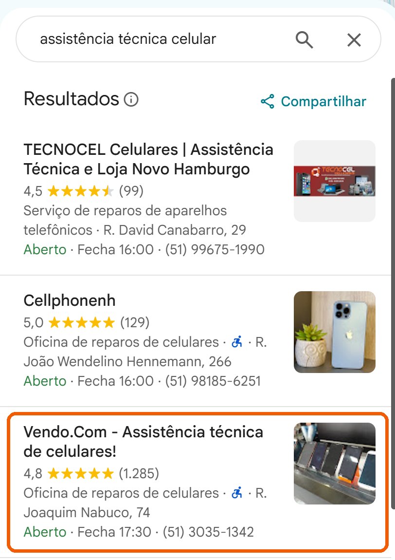 Print do Google Maps: a Vendo Assistência aparece em 3º
